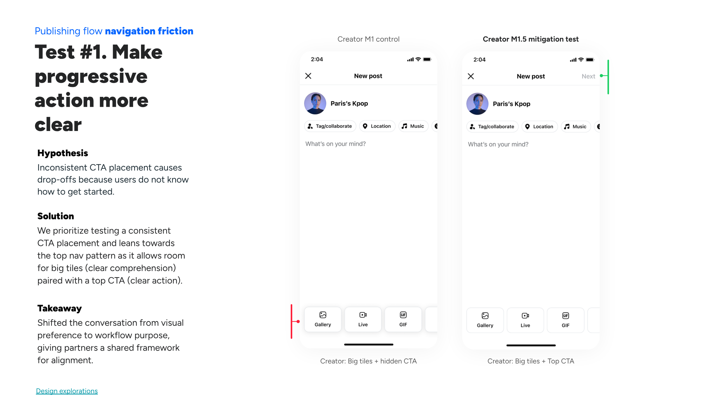Control and mitigation test for a consistent Next call to action